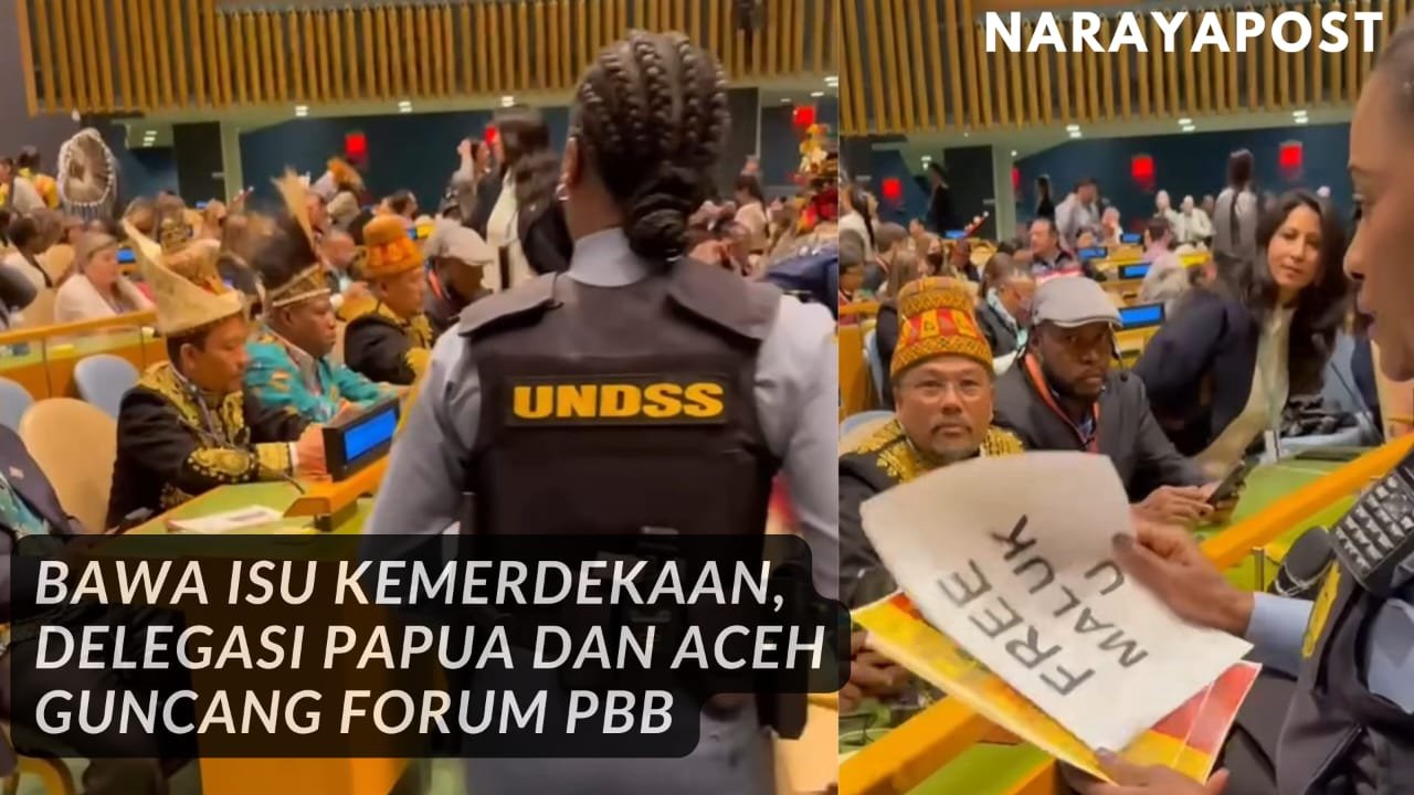 Delegasi Papua dan Aceh bawa isu kemerdekaan di forum PBB, tampak petugas UNDSS mengamankan dokumen bertuliskan "Free Maluku".
