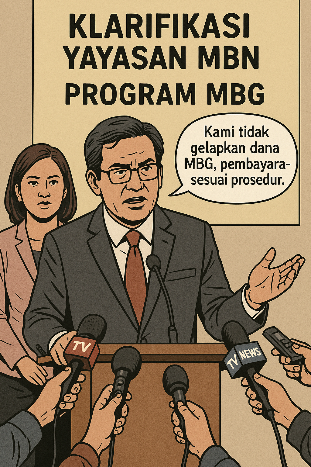 Ilustrasi konferensi pers Yayasan MBN klarifikasi tuduhan belum membayar mitra dapur MBG Kalibata