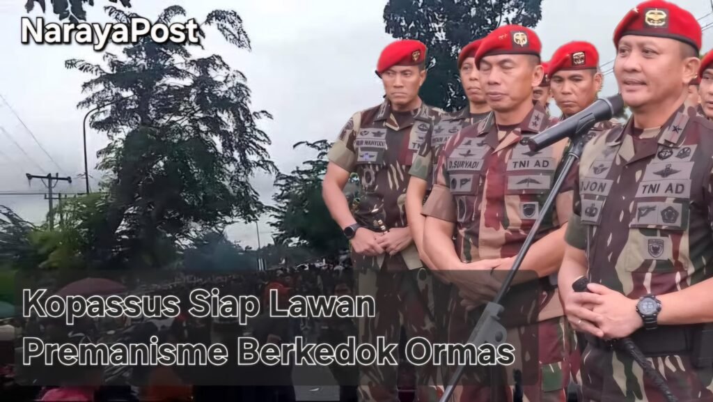 Danjen Kopassus Mayjen Djon Afriandi bersama prajurit Kopassus dalam deklarasi siap lawan premanisme berkedok ormas