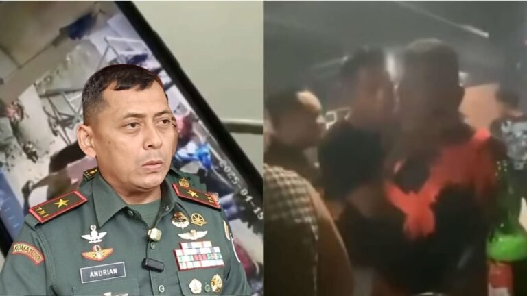 Kolase foto Danrem 064/MY Brigjen TNI Andrian Susanto dan tangkapan layar dugaan pengeroyokan oleh oknum TNI di Serang, Banten, 15 April 2025.