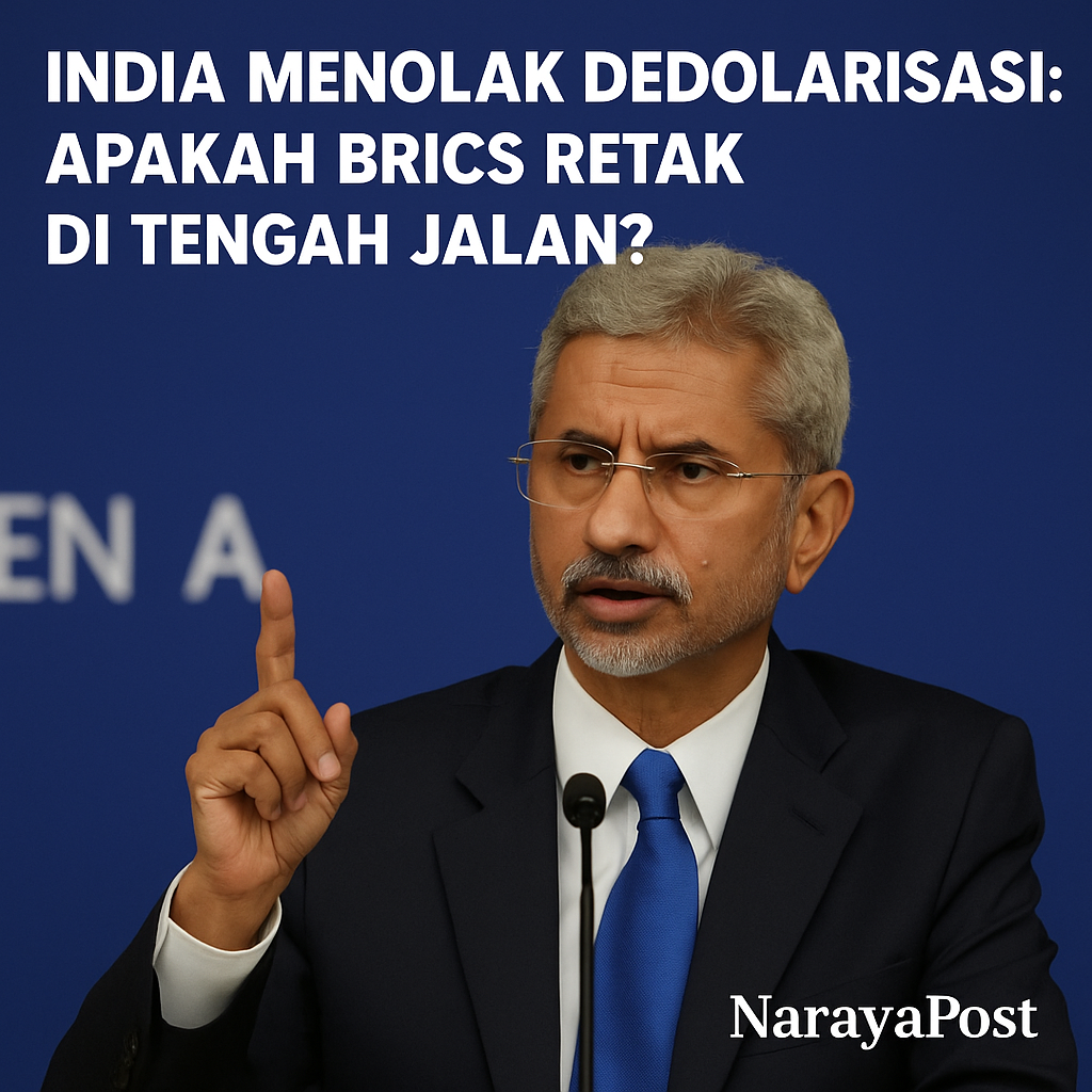 Menteri Luar Negeri India Subrahmanyam Jaishankar dalam konferensi pers tentang dedolarisasi BRICS