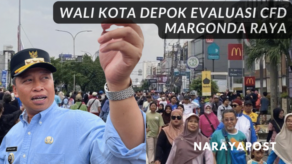 Wali Kota Depok Supian Suri memberikan pernyataan saat CFD di Jalan Margonda Raya, warga Depok tampak memadati ruas jalan.