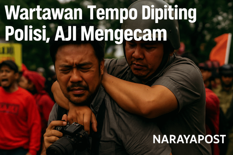 Wartawan Tempo dipiting polisi saat meliput aksi demo buruh, ilustrasi kekerasan terhadap jurnalis oleh aparat